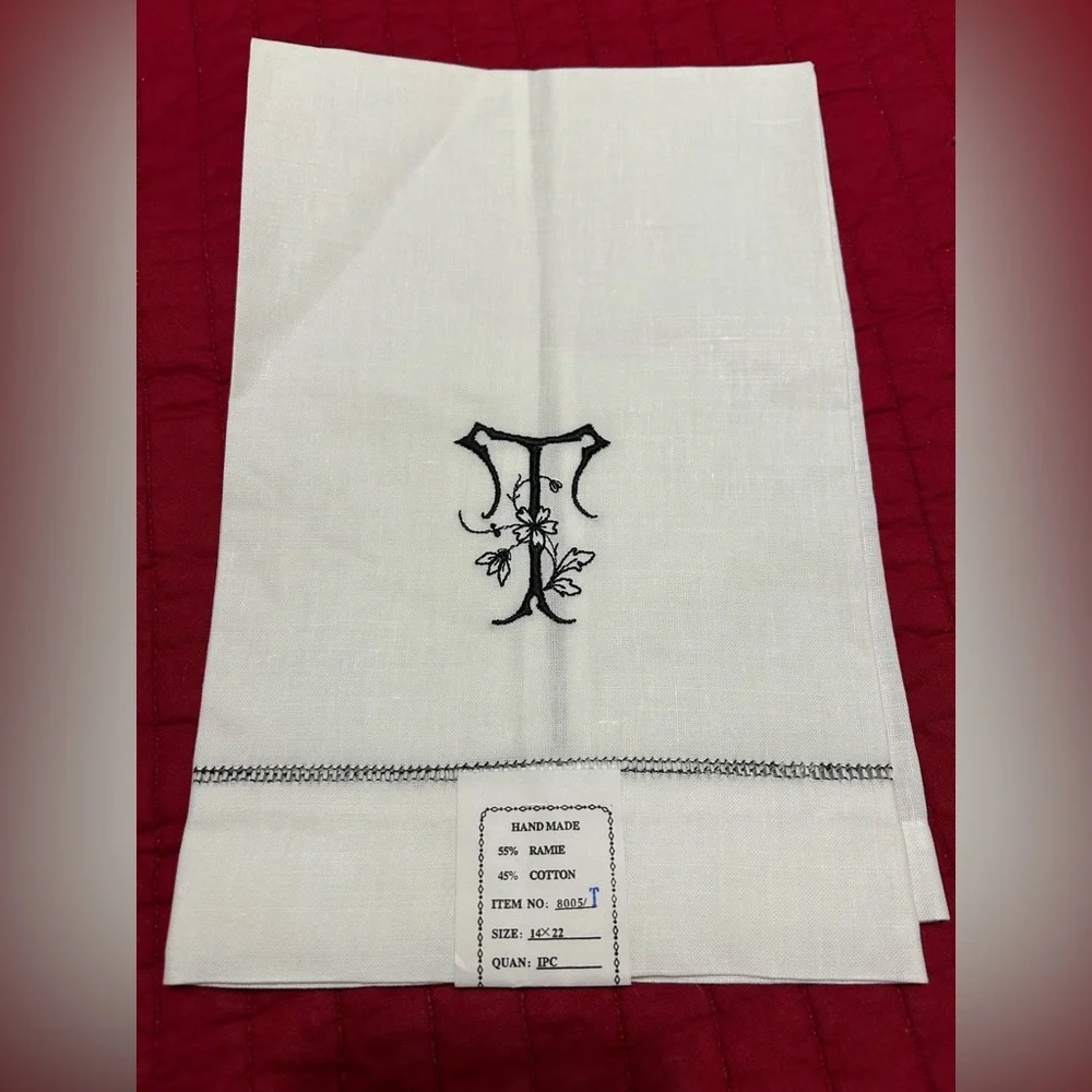 Letter ‘T’ White Monogrammed Cotton Towel